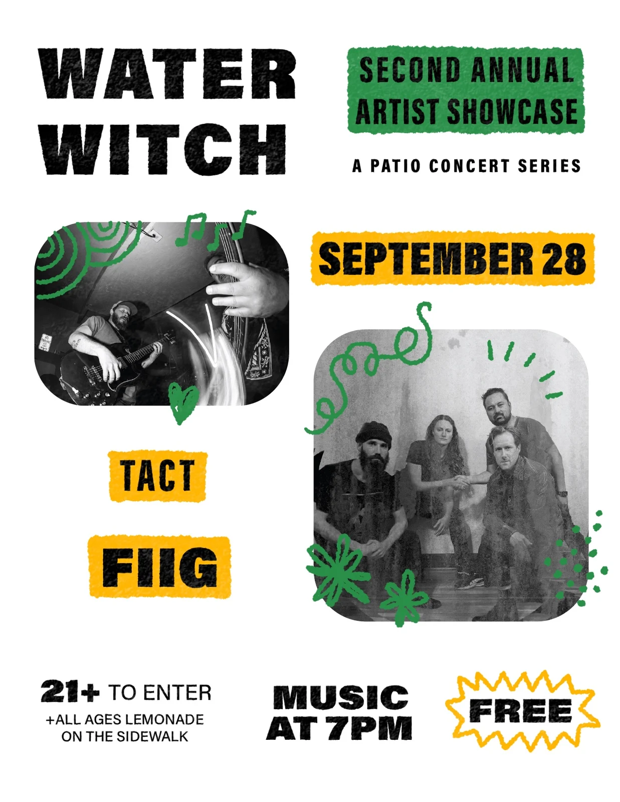 Water Witch, September 28: Tact and Fiig, with photos of each band
